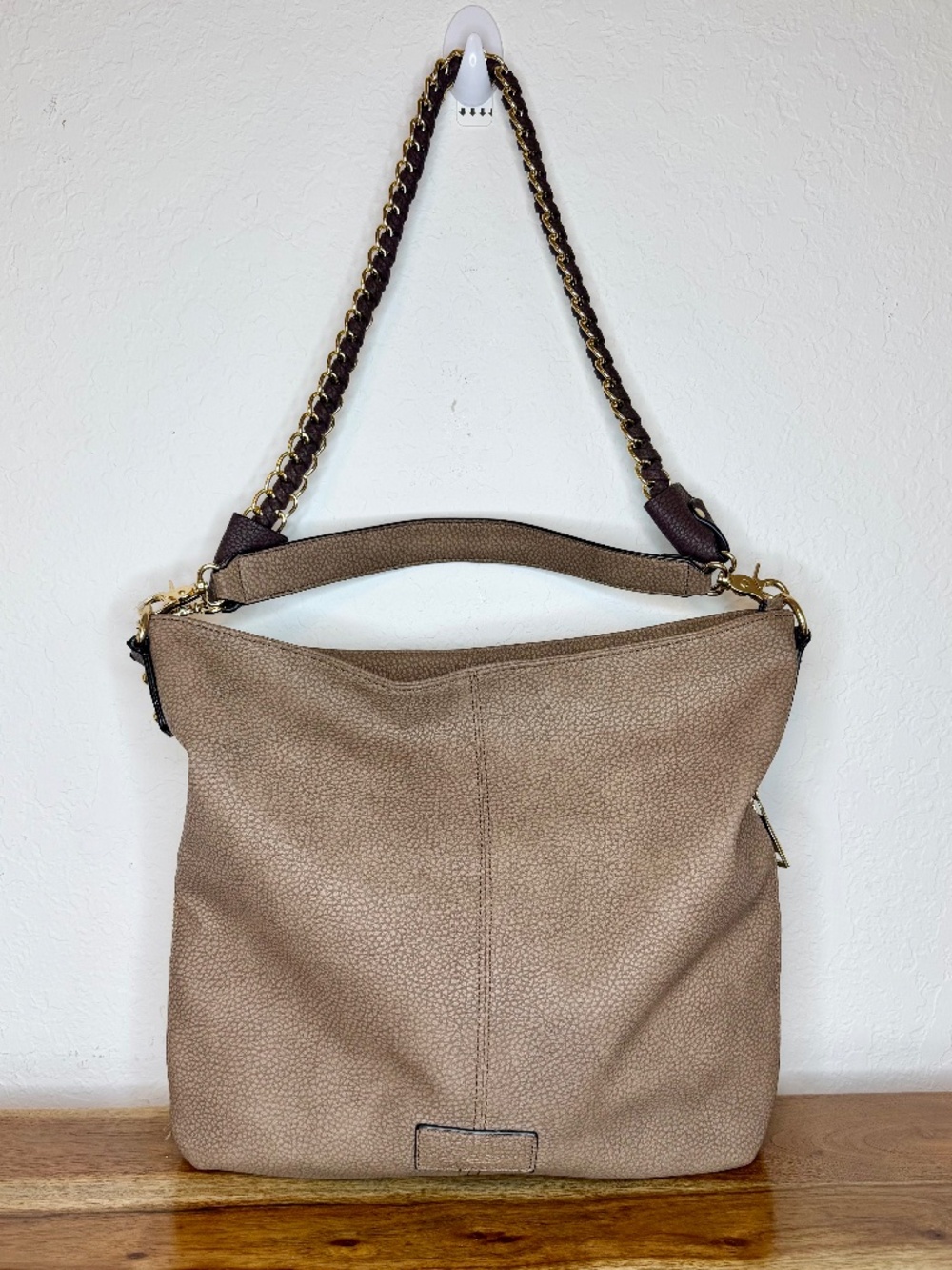 GH Bass & Co. Large Leather Taupe Hobo Shoulder Bag